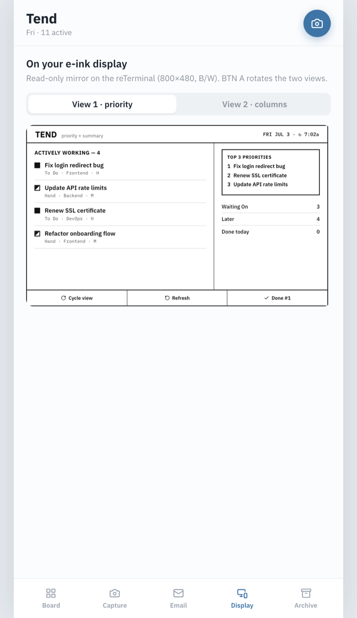 E-ink display preview: a black-and-white priority view designed for a reTerminal panel